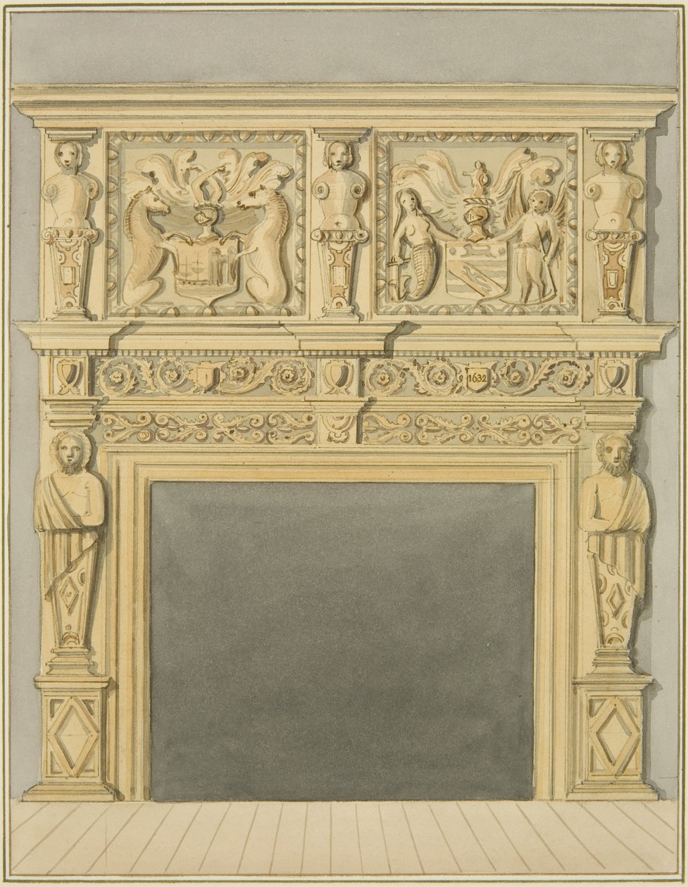 Skorstensstycke daterat 1632, på 128 Redcliffe Street (akvarell på papper) av Thomas Leeson the Elder Rowbotham