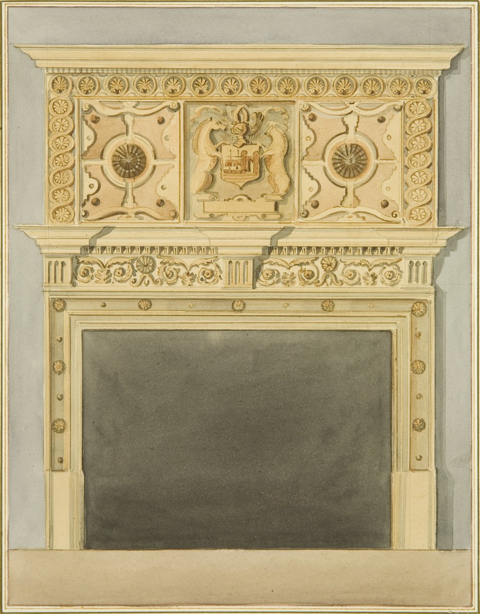 Skorstensstycke i Robert Adams hus (akvarell på papper) av Thomas Leeson the Elder Rowbotham