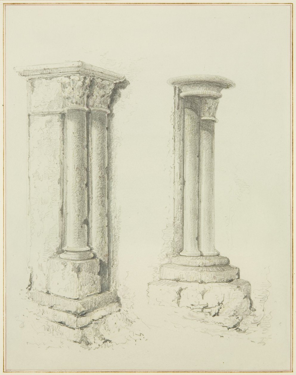 Kolumner i Mereweathers lokaler mellan Nicholas Street och Corn Street (penna och akvarell på papper) av Thomas Leeson the Elder Rowbotham