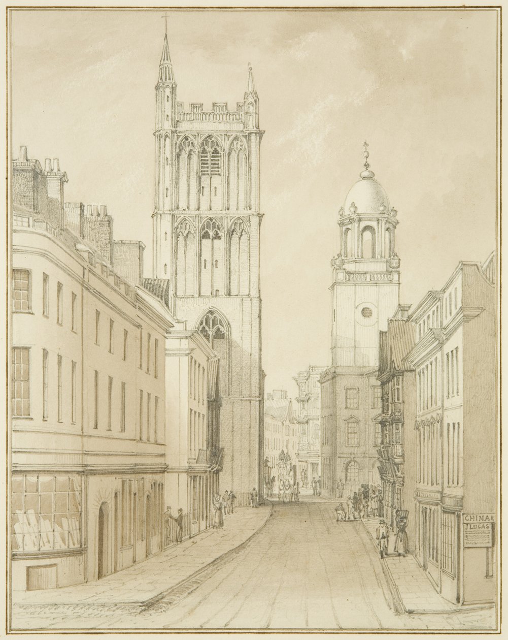 Corn Street (akvarell på papper) av Thomas Leeson the Elder Rowbotham