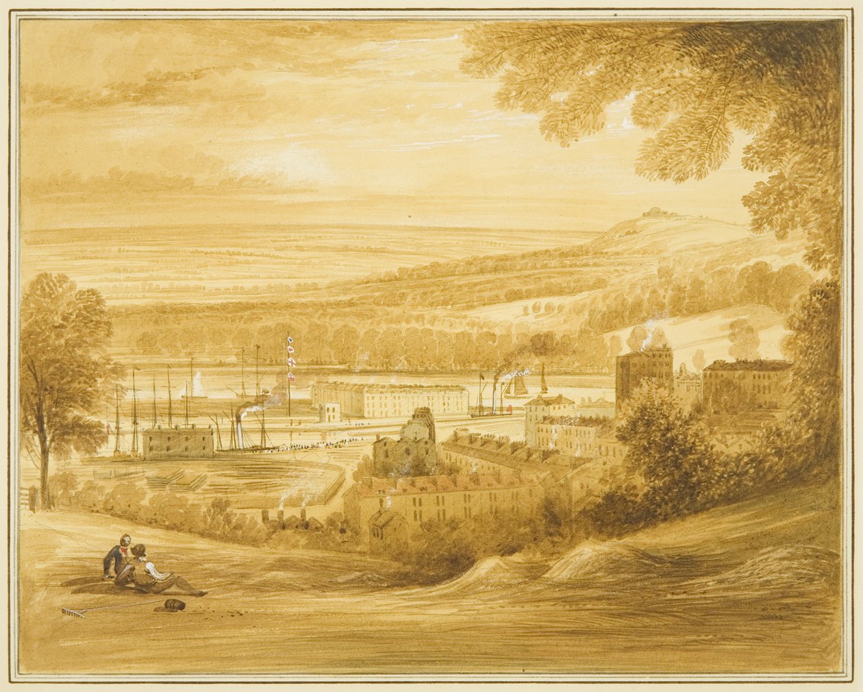 Cumberland Basin sett från fältet nära Clifton Church av Thomas Leeson the Elder Rowbotham