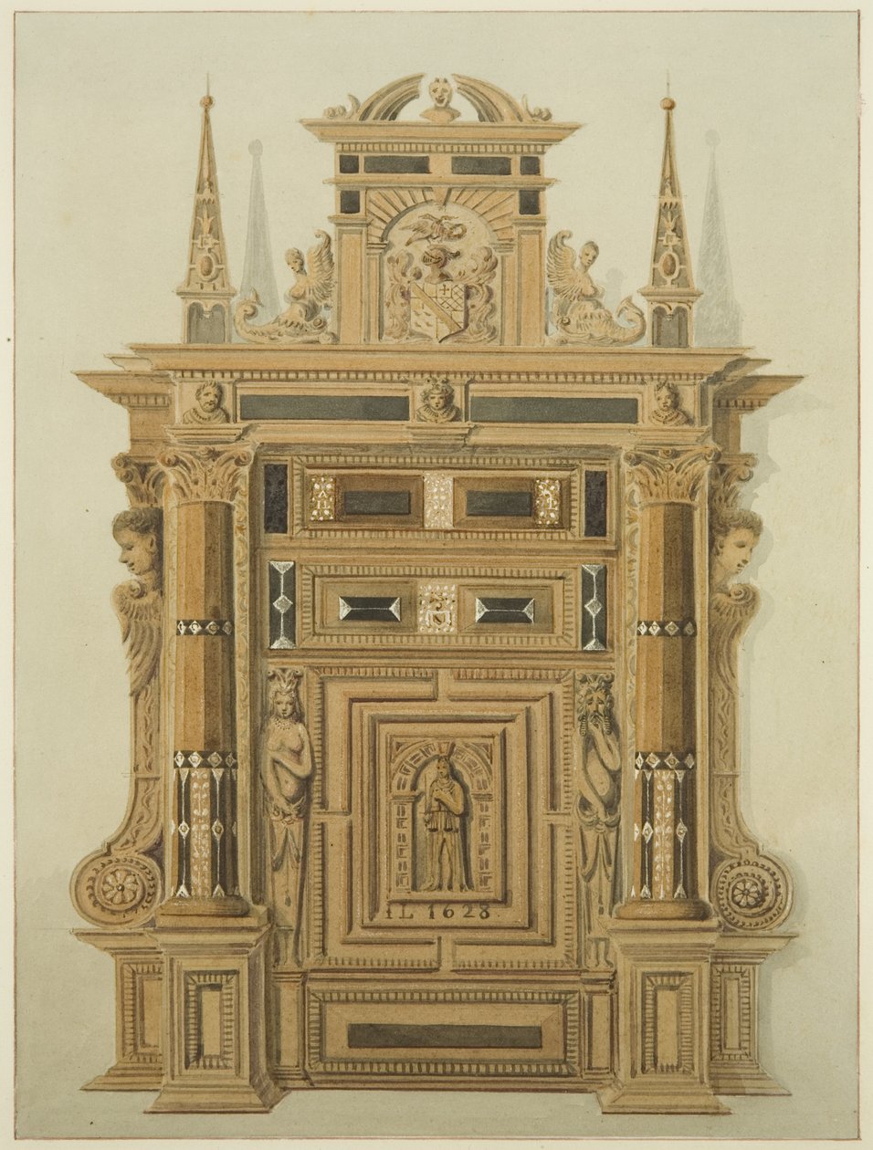Dörröppning i Langton Mansion, på baksidan (akvarell på papper) av Thomas Leeson the Elder Rowbotham