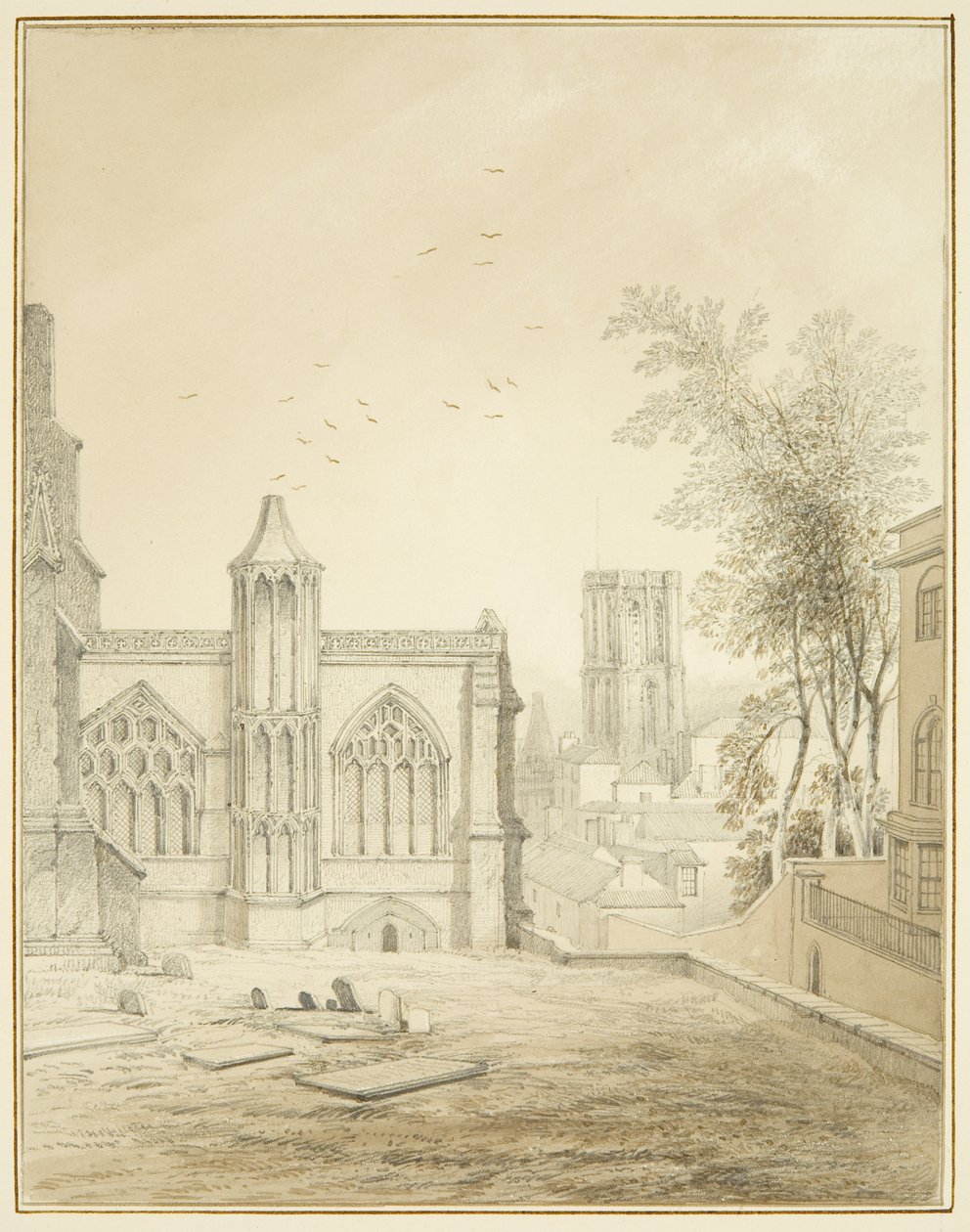 Östra delen av St Mary Redcliffe, som visar Temple Church (penna och akvarell på papper) av Thomas Leeson the Elder Rowbotham