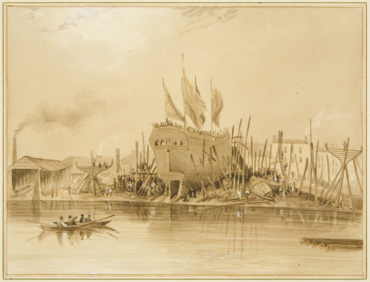 Östra Wapping Dock, lansering av "Avon", 1826 av Thomas Leeson the Elder Rowbotham