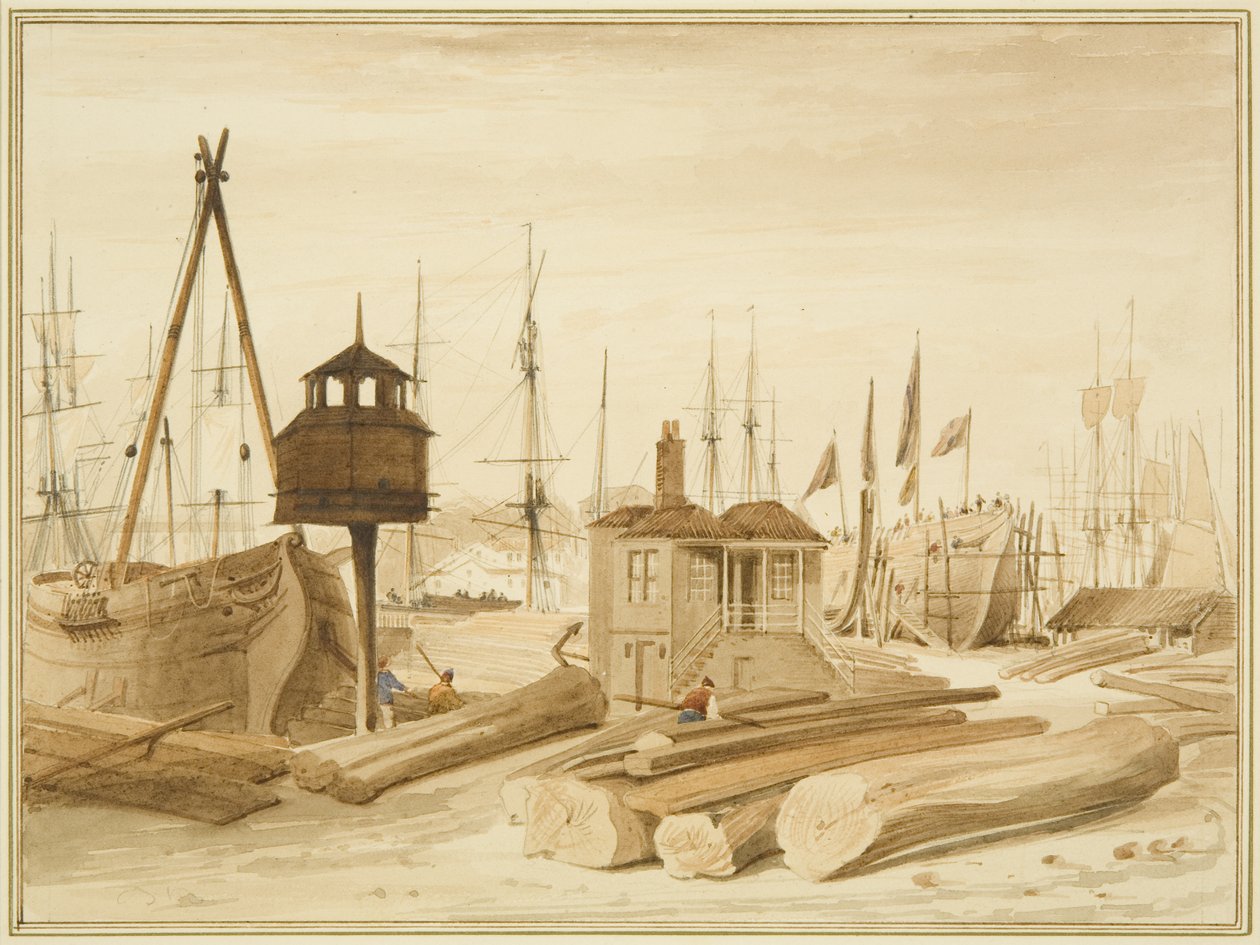 Eastern Wapping Dock, med lanseringen av barken "Avon" av Thomas Leeson the Elder Rowbotham