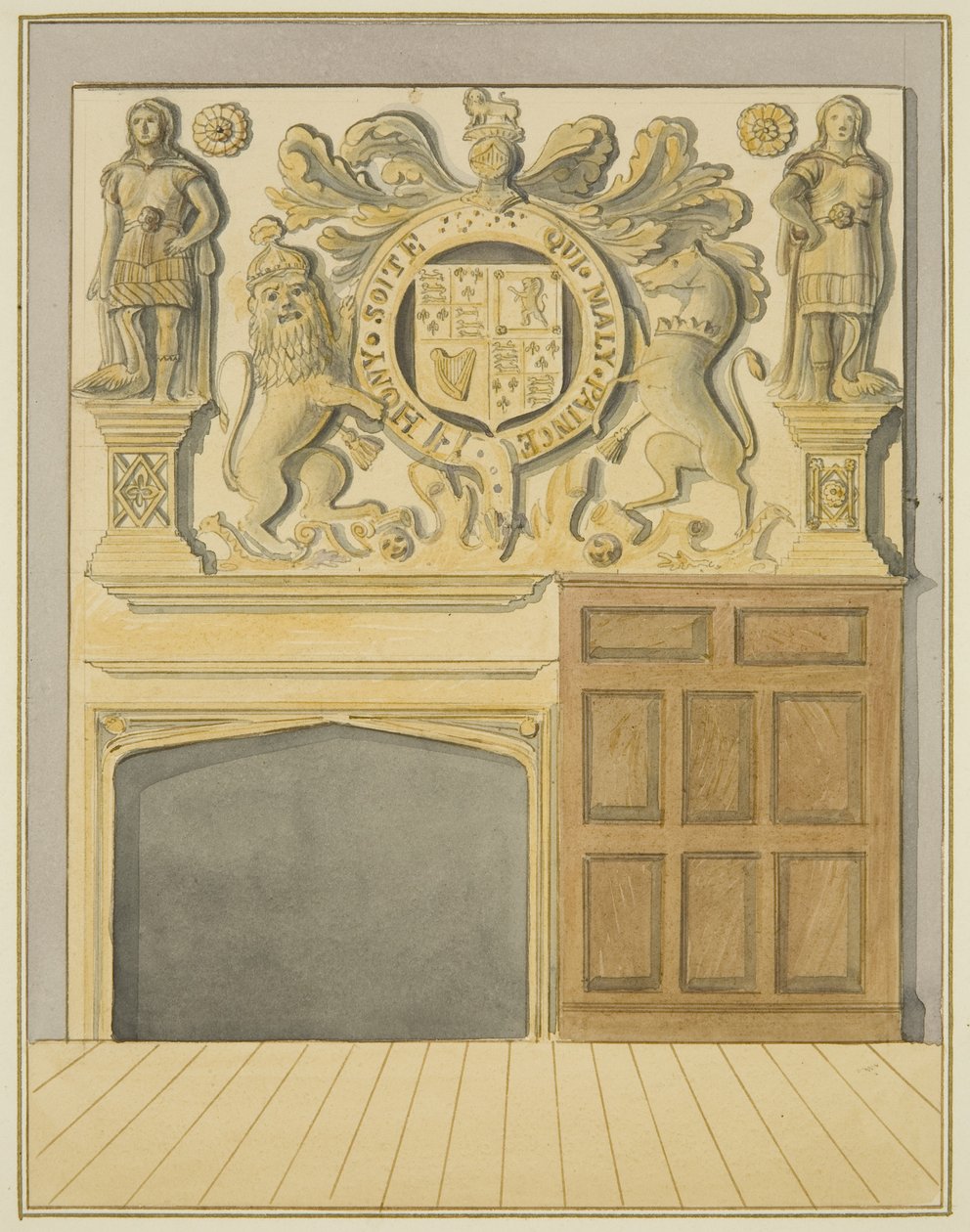 Öppen spis hos Mr. Barne, Counterslip (akvarell på papper) av Thomas Leeson the Elder Rowbotham