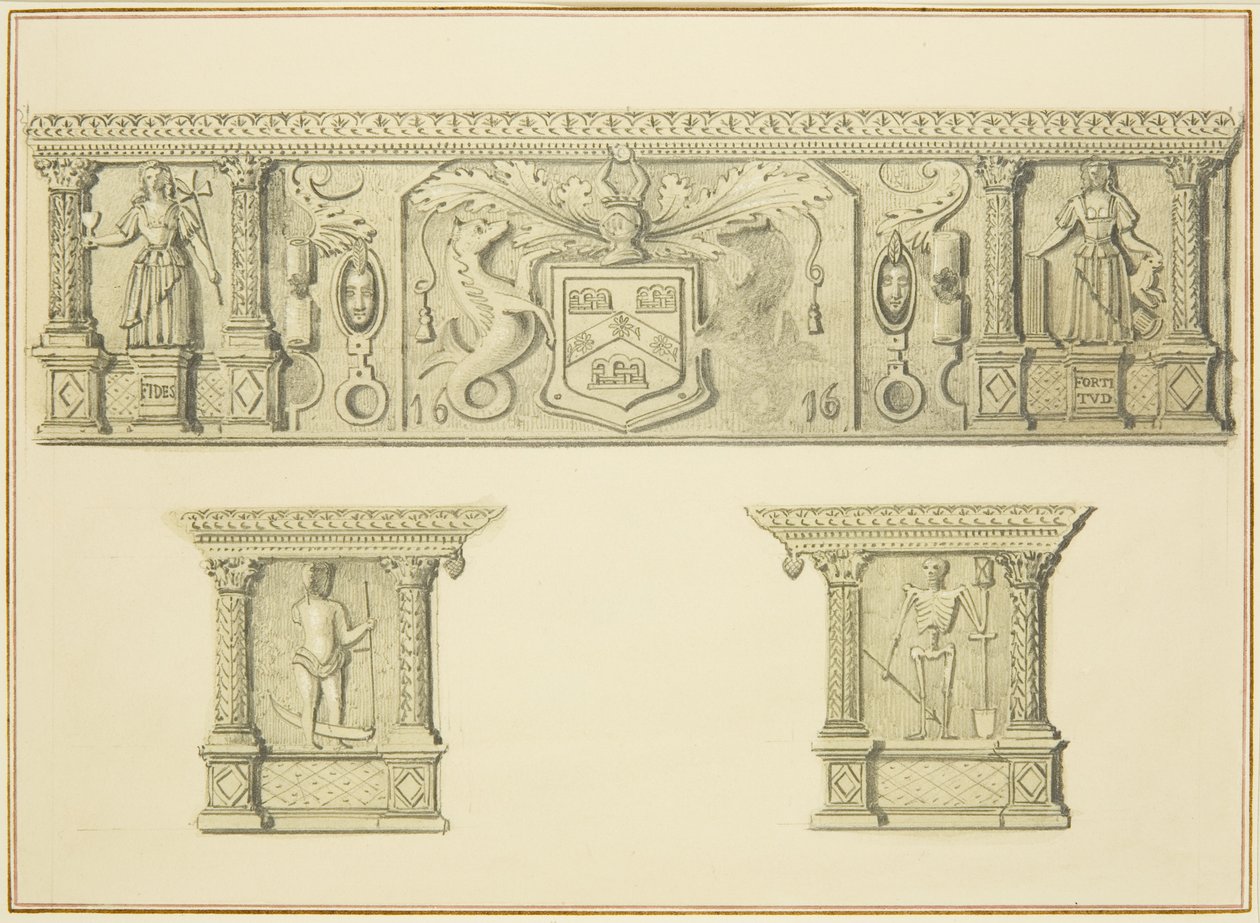 Fris på skorstensstycket på 15 Broad Street (penna och akvarell på papper) av Thomas Leeson the Elder Rowbotham