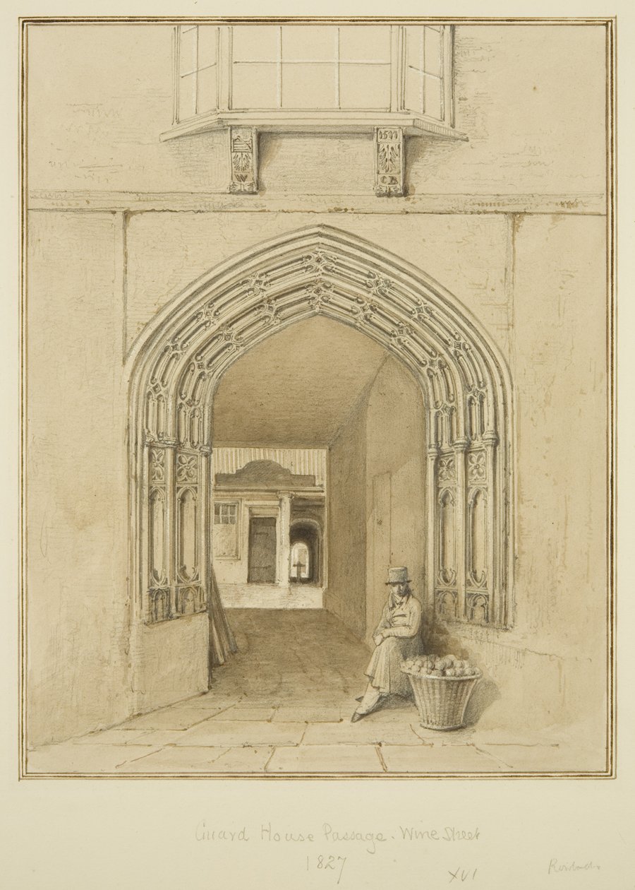 Guard House Passage, Wine Street (akvarell och penna på papper) av Thomas Leeson the Elder Rowbotham