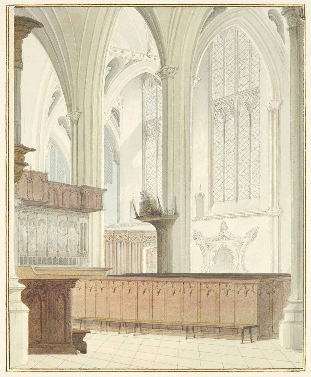 Interiör av Bristol Cathedral, nära Orgel (akvarell på papper) av Thomas Leeson the Elder Rowbotham