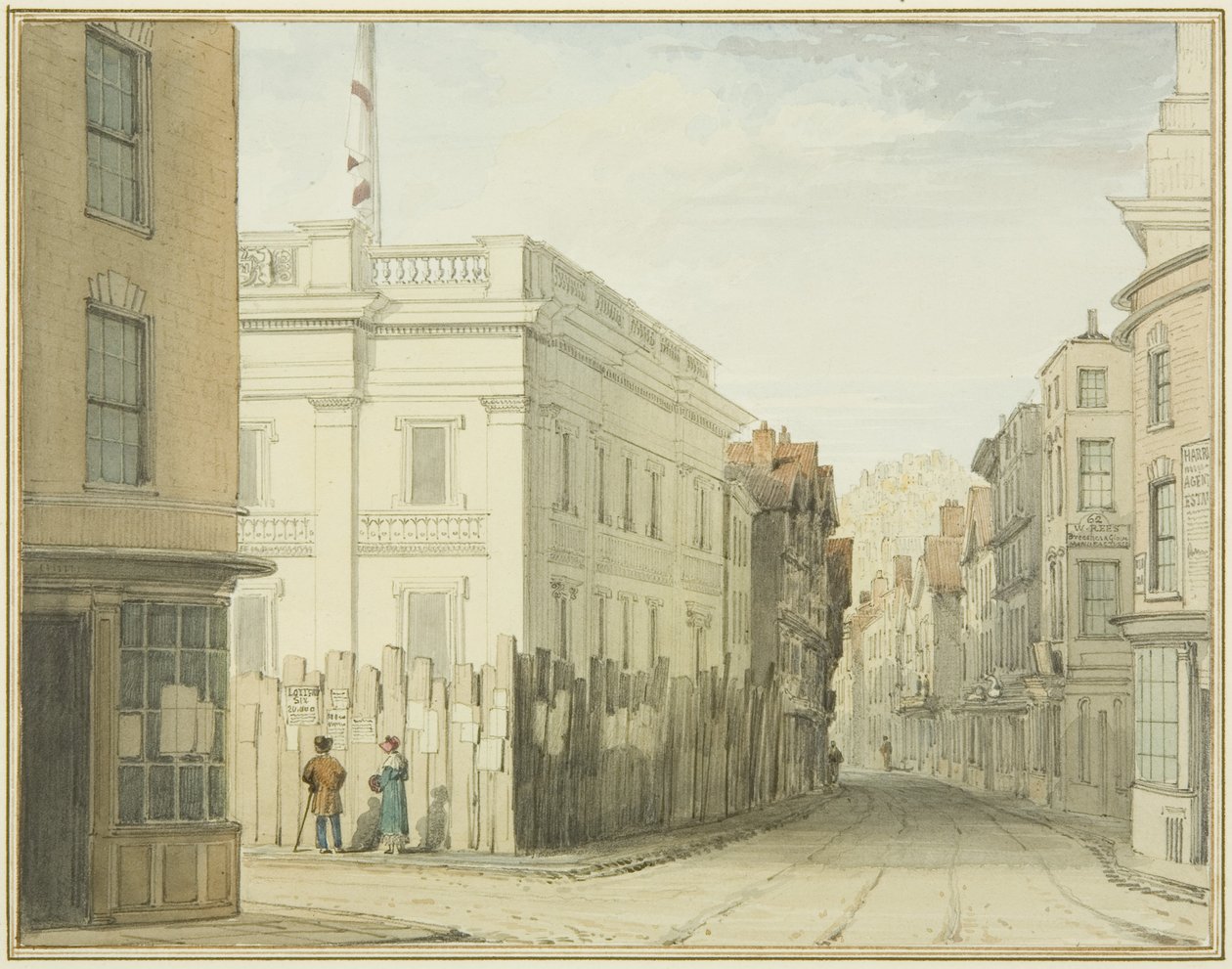 Tittar nerför Broad Street med New Council House (akvarell på papper) av Thomas Leeson the Elder Rowbotham