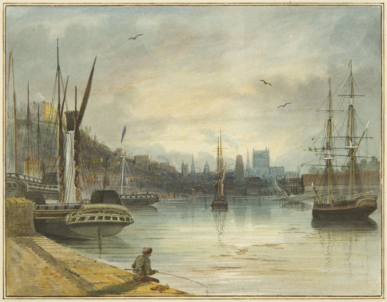 Tittar uppför den flytande hamnen mot katedralen, från ingången till Old Floating Dock av Thomas Leeson the Elder Rowbotham