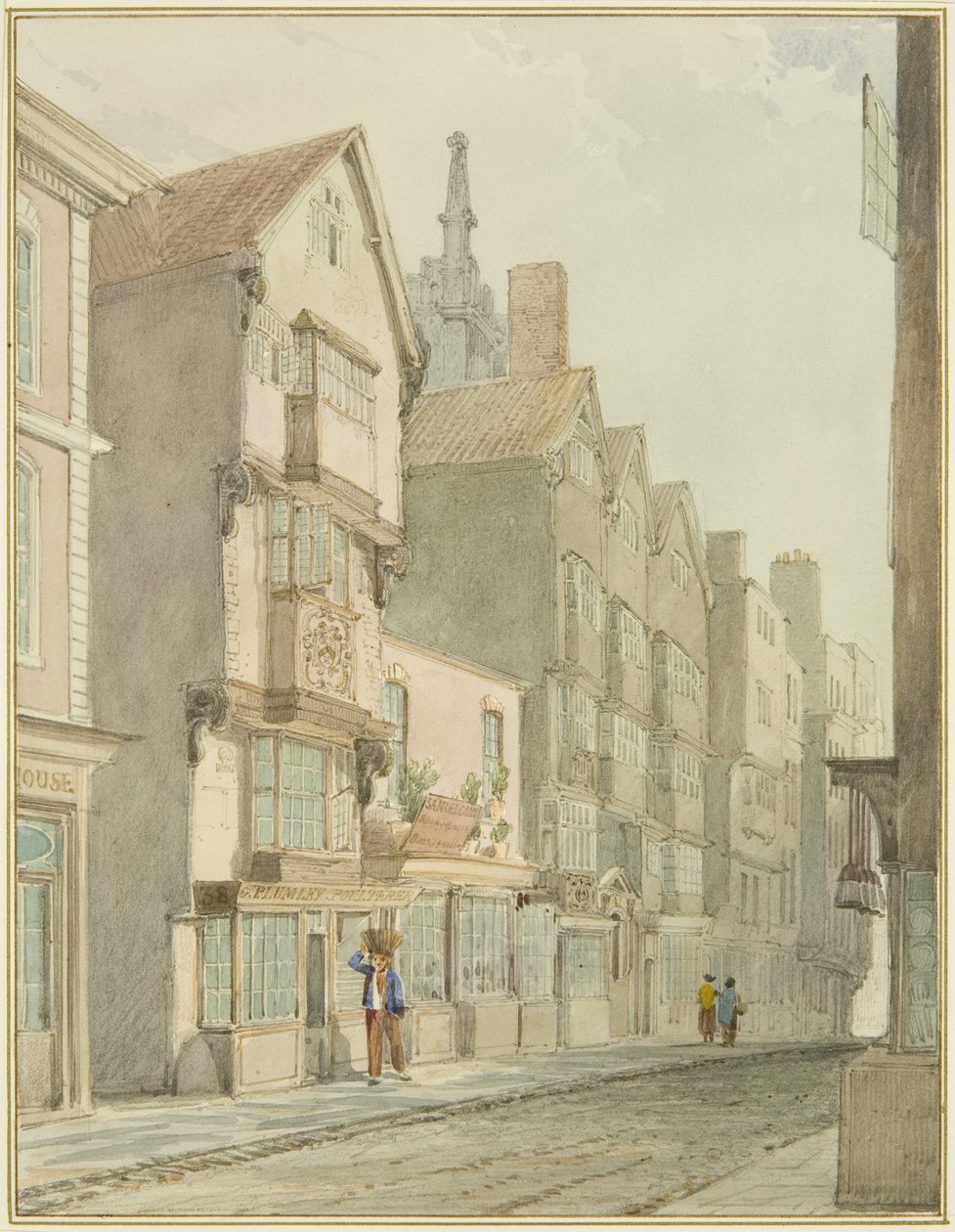 Mary-le-Port Street (akvarell på papper) av Thomas Leeson the Elder Rowbotham