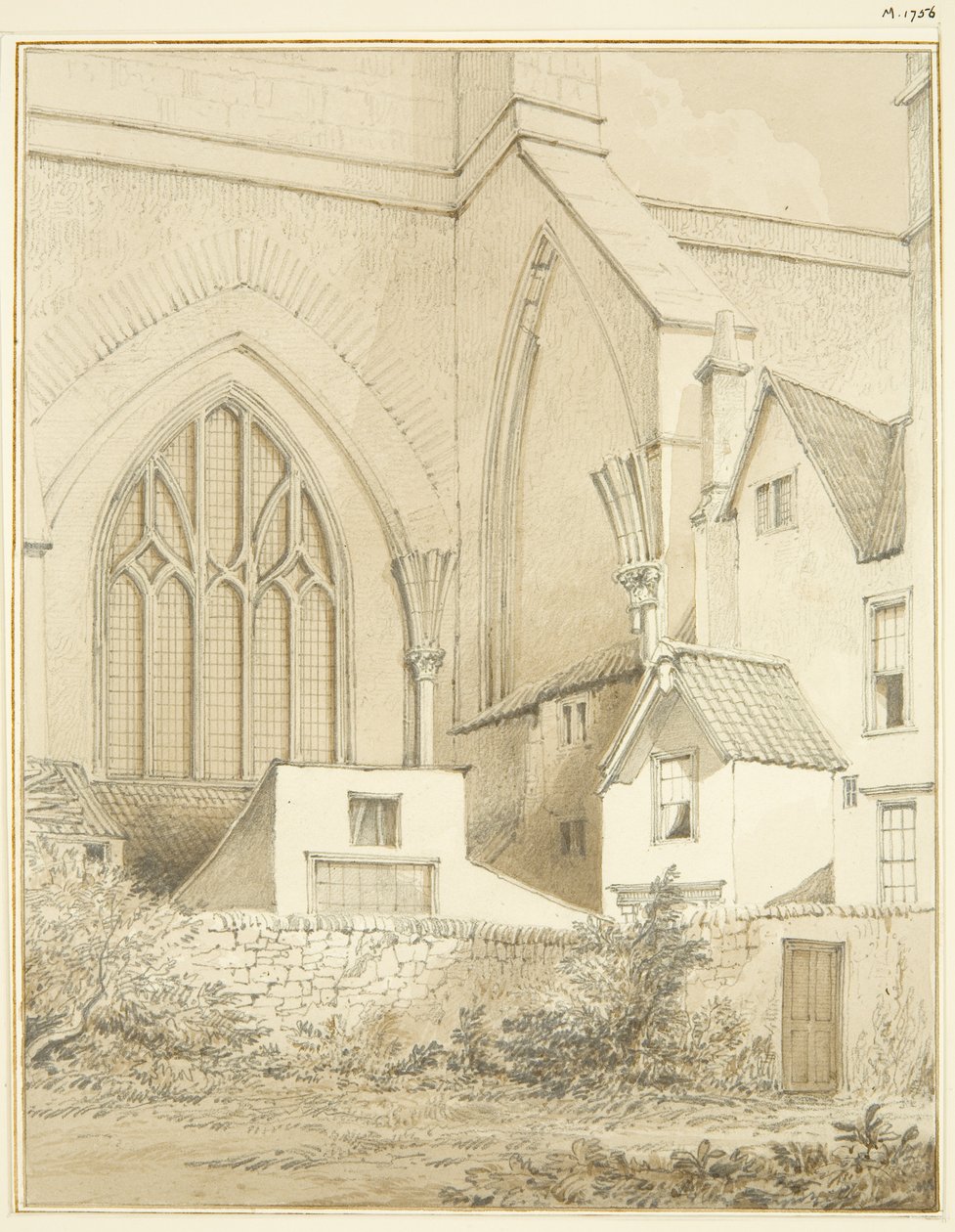North-West Angle of Bristol Cathedral (penna och akvarell på papper) av Thomas Leeson the Elder Rowbotham