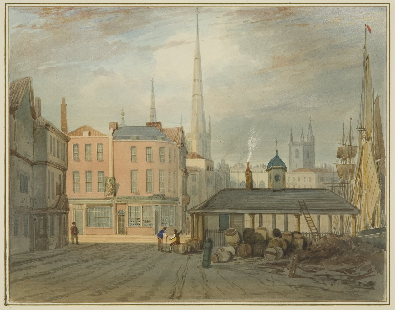 North East End of King Street, som visar Welsh Market (akvarell på papper) av Thomas Leeson the Elder Rowbotham
