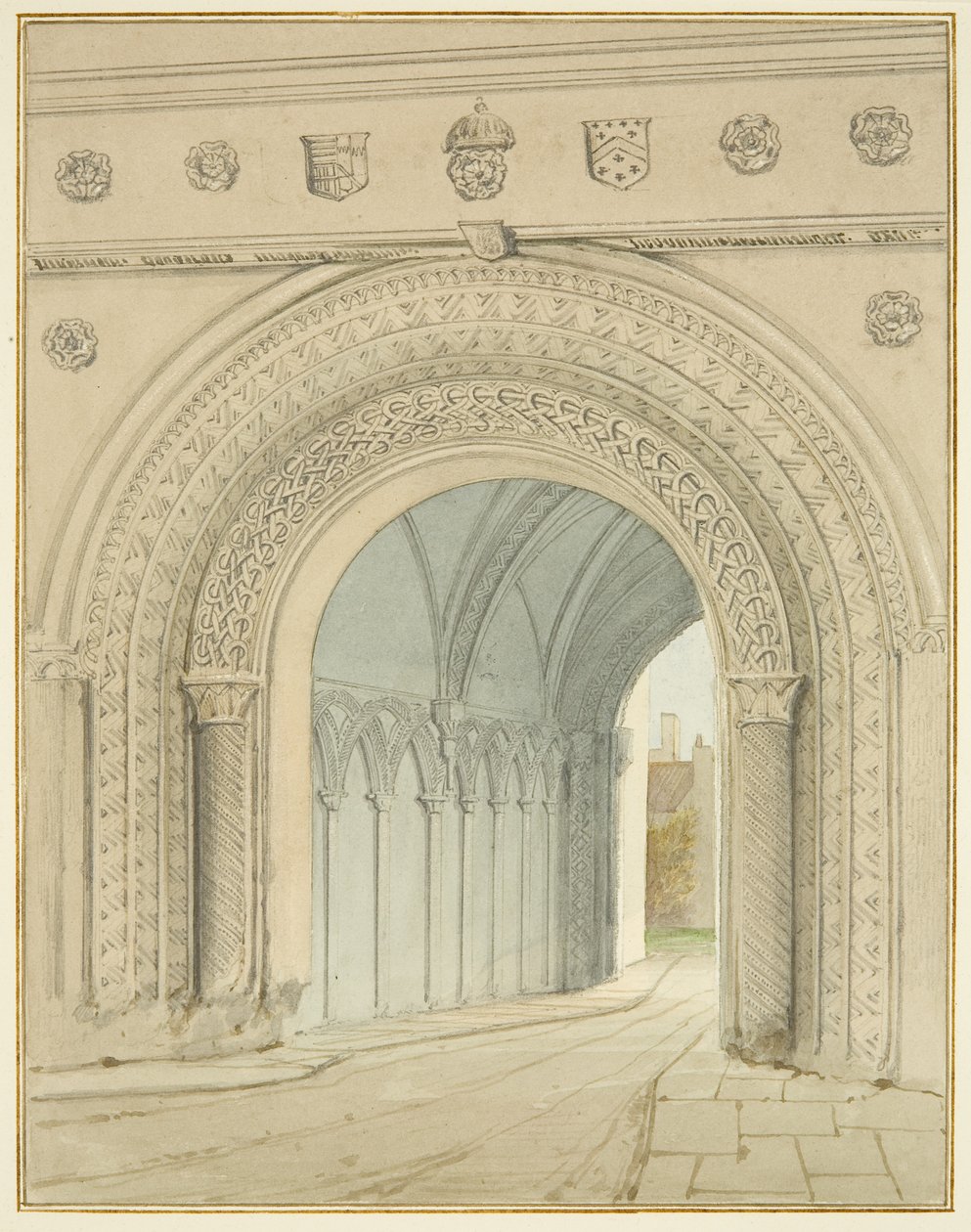 Norrvy av College Gateway-bågen (penna och akvarell på papper) av Thomas Leeson the Elder Rowbotham
