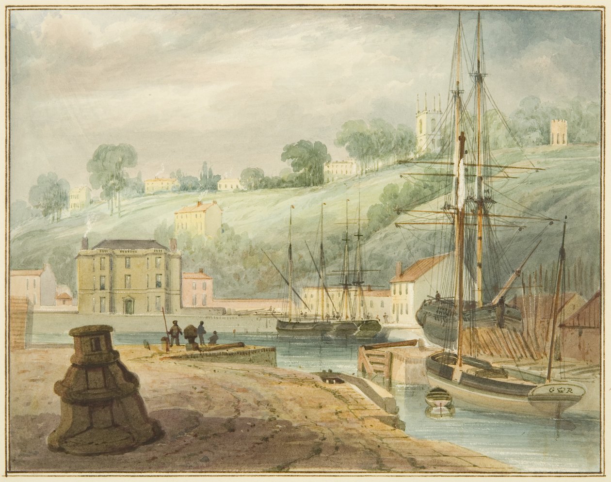 Old Floating Dock, Hotwell Road, med utsikt mot Clifton och Goldney Rotunda av Thomas Leeson the Elder Rowbotham