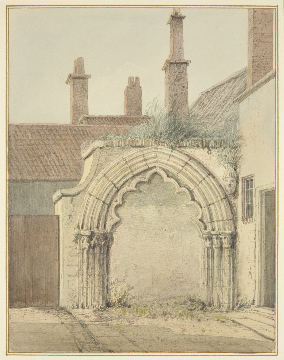 Old Gateway to Prebendal House från Cloisters of Bristol Cathedral (akvarell på papper) av Thomas Leeson the Elder Rowbotham