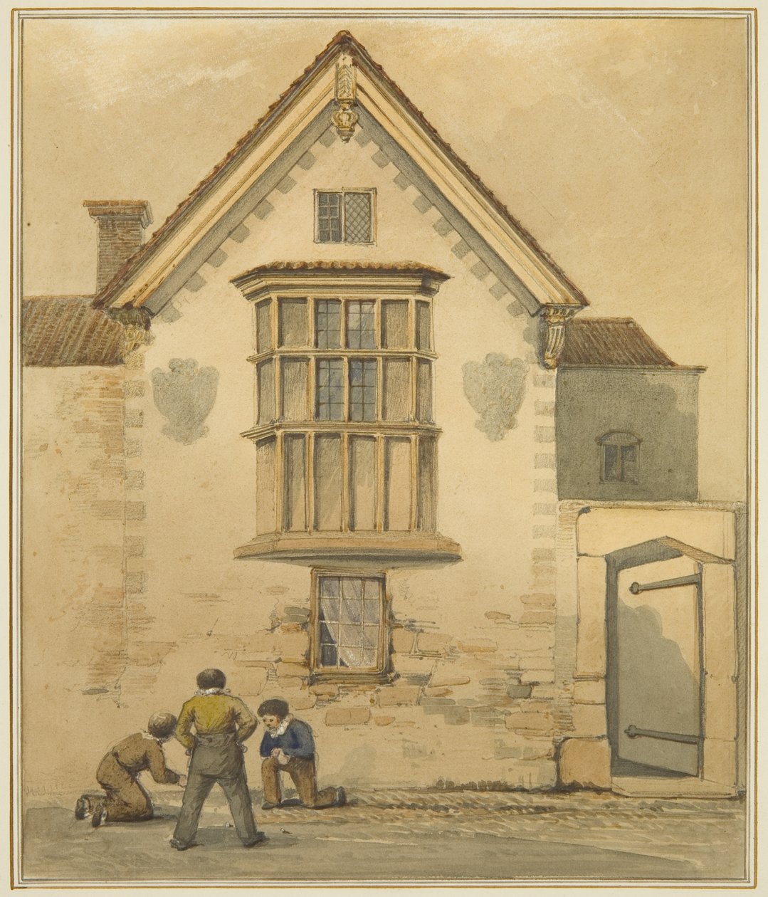 Old House, kallat Palace, i Pile Street (akvarell på papper) av Thomas Leeson the Elder Rowbotham