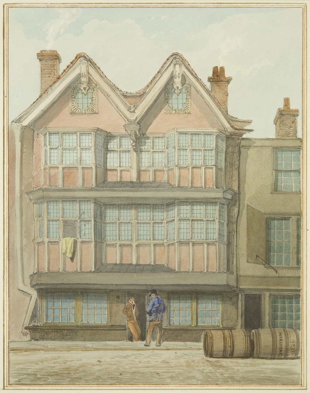 Gamla hus i West Side, Marsh Street (akvarell på papper) av Thomas Leeson the Elder Rowbotham