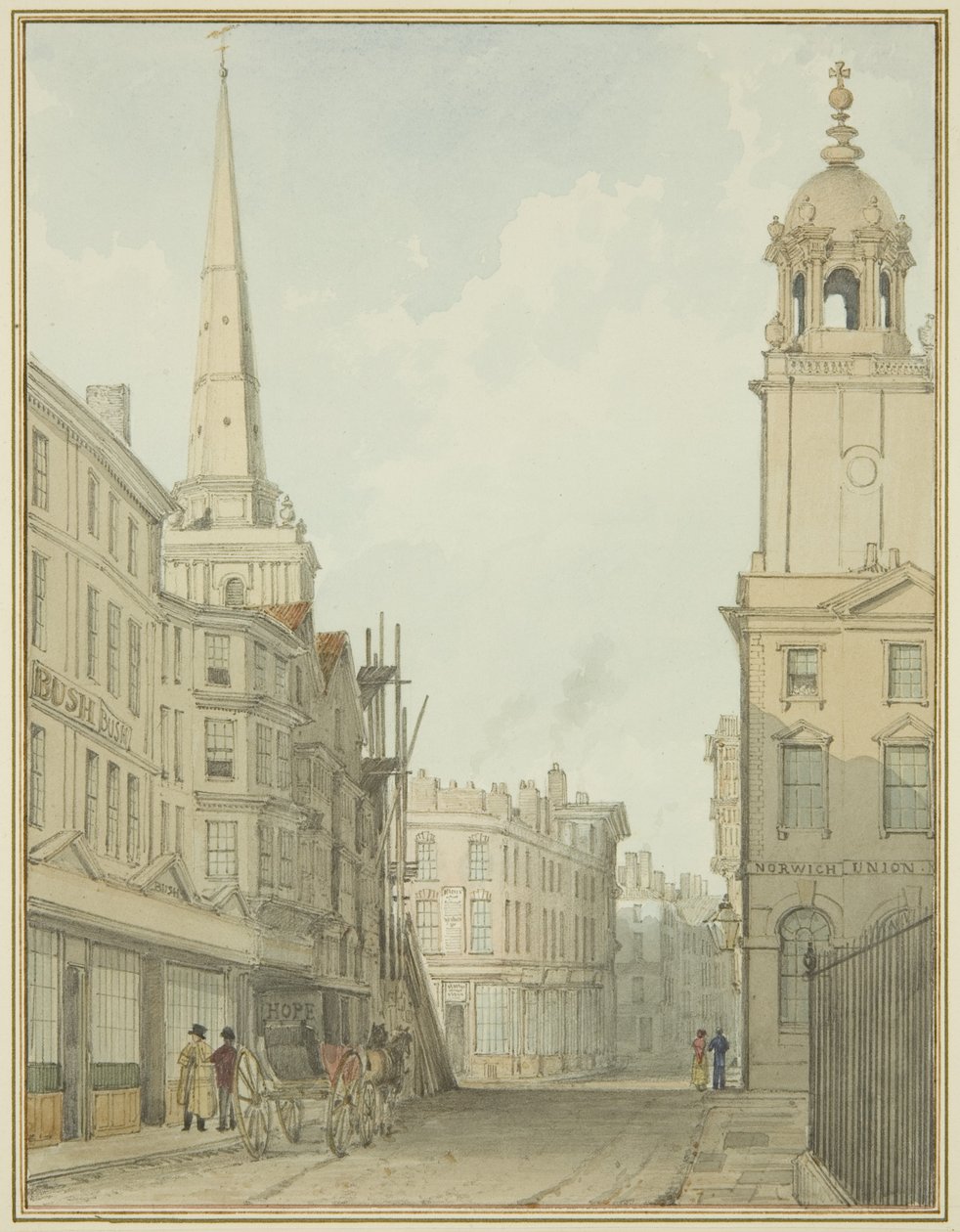 En del av Corn Street och Wine Street (akvarell på papper) av Thomas Leeson the Elder Rowbotham