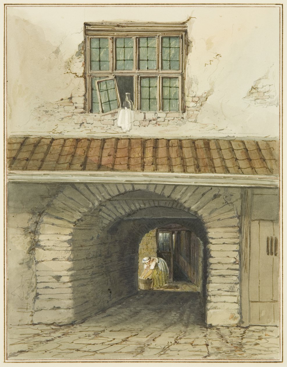 Passage Archway utanför Marsh Street bakom House (akvarell på papper) av Thomas Leeson the Elder Rowbotham