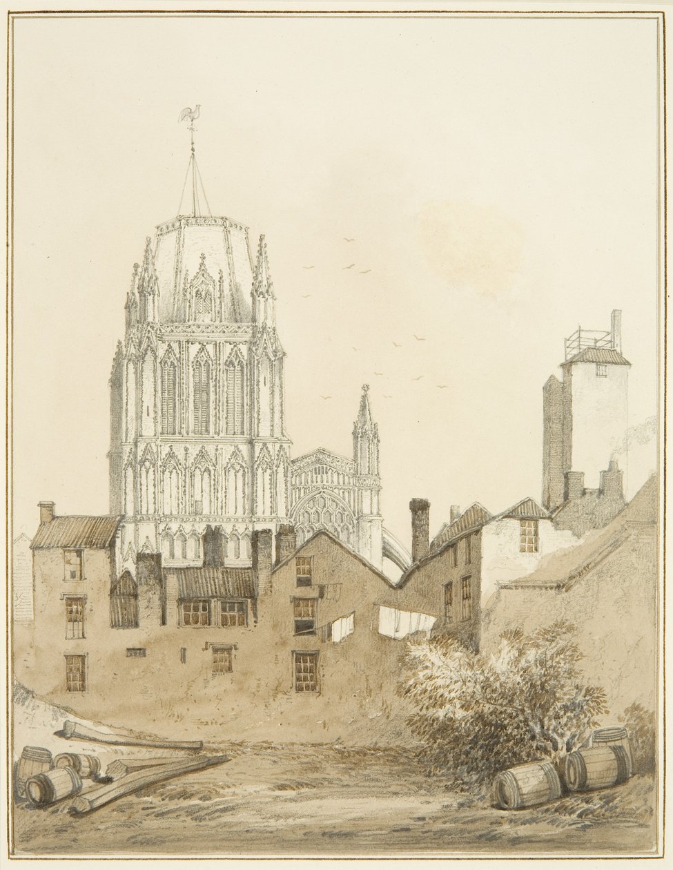 Redcliffe Church och en del av Redcliffe Hill med Shot Tower (akvarell på papper) av Thomas Leeson the Elder Rowbotham