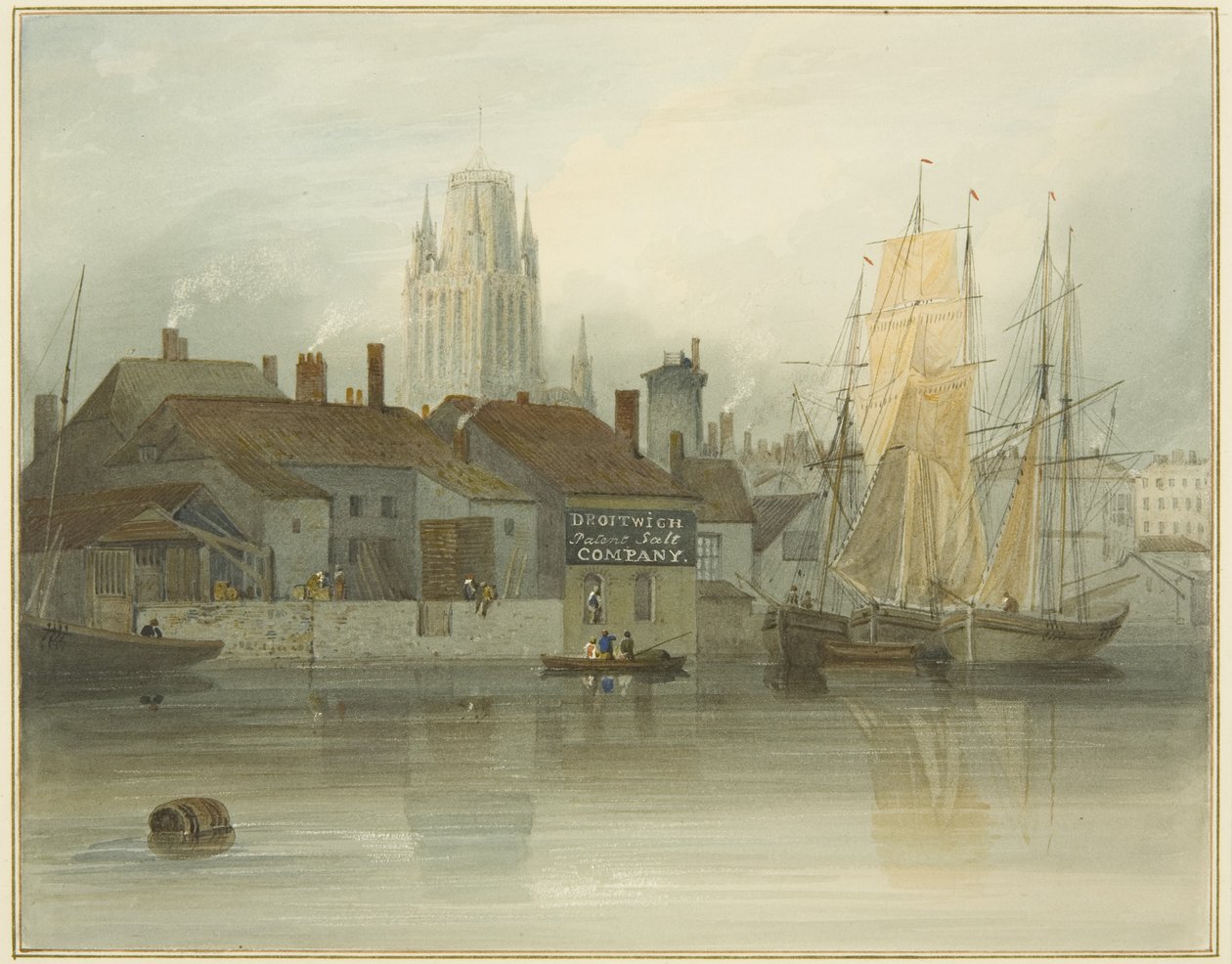 Redcliffe Tower och tillbaka från Ferry Slip, Queen Square, 1826 av Thomas Leeson the Elder Rowbotham