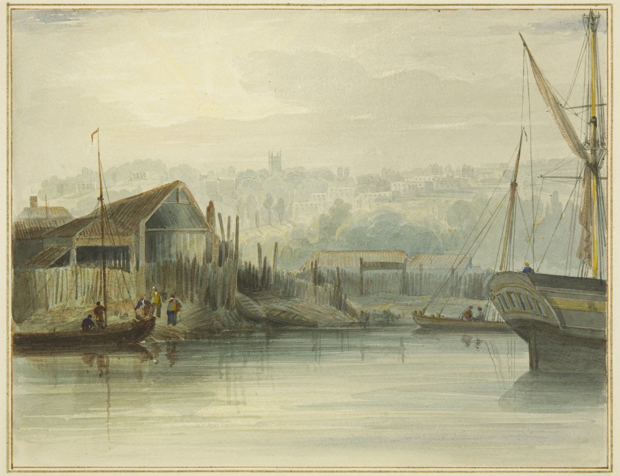 Varv vid Canons Marsh och ingången till Frome, med utsikt mot Clifton av Thomas Leeson the Elder Rowbotham