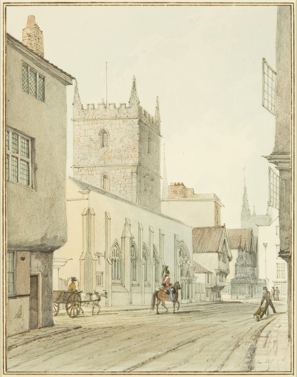 Peterskyrkan och prästgården (akvarell på papper) av Thomas Leeson the Elder Rowbotham