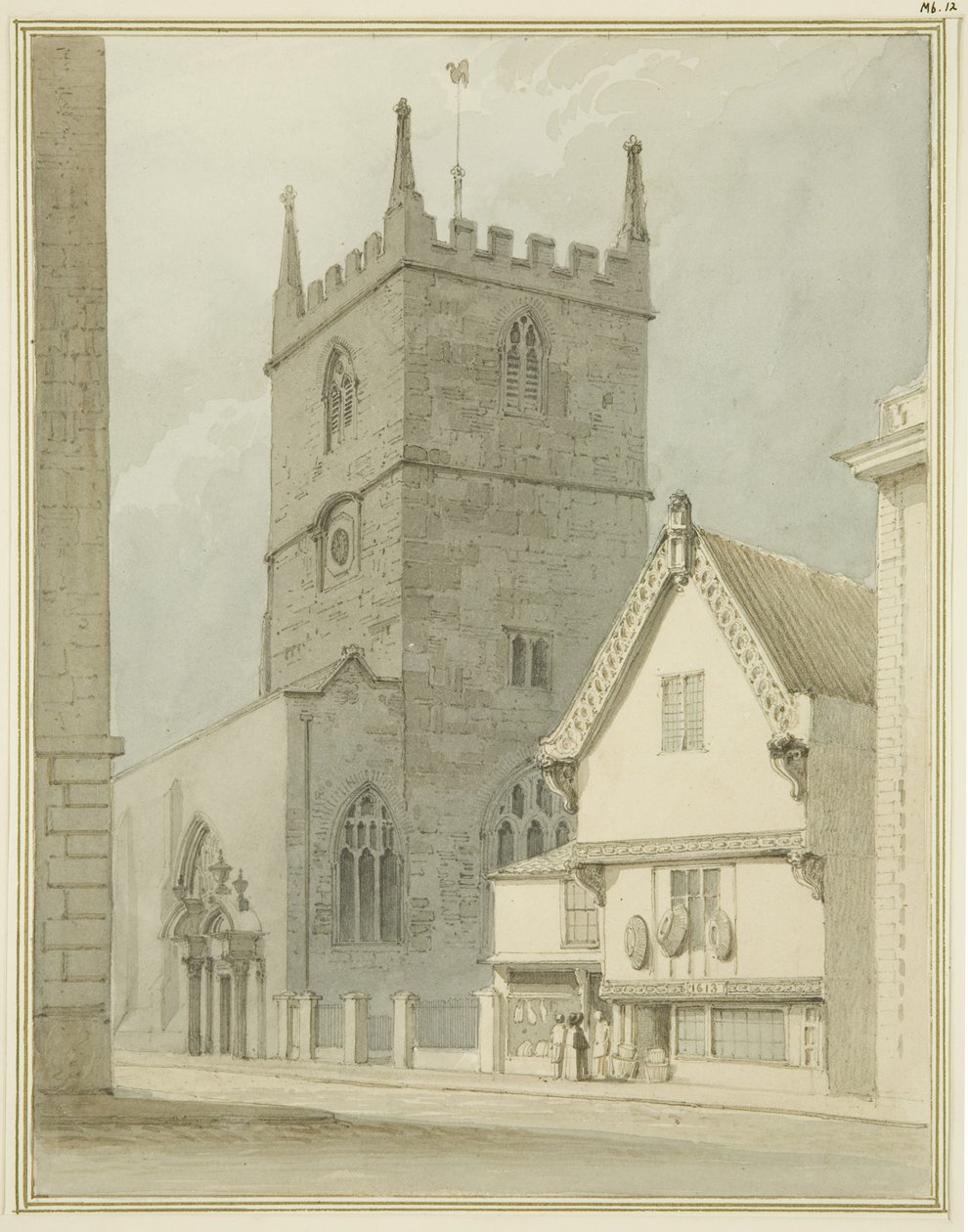 Peterskyrkan och prästgården på Petersgatan (penna och akvarell på papper) av Thomas Leeson the Elder Rowbotham