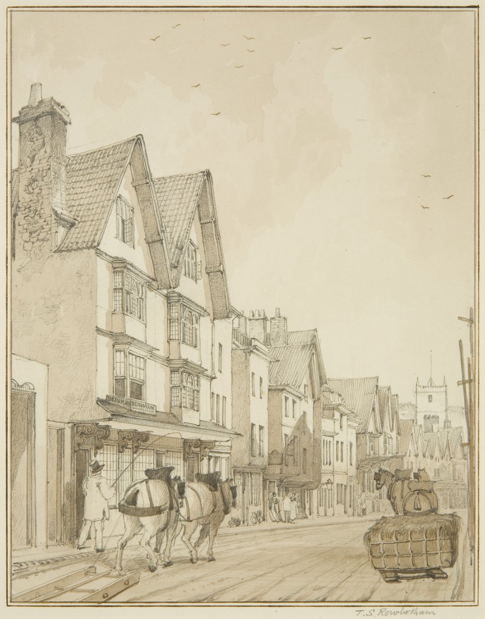 Temple Street, ser norrut (penna och akvarell på papper) av Thomas Leeson the Elder Rowbotham