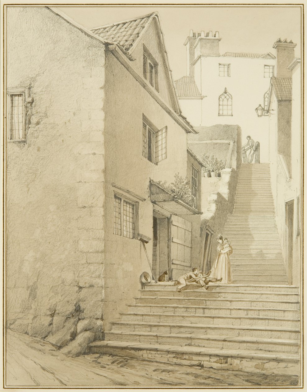Stegen som förbinder Griffin Lane och Church Lane (akvarell på papper) av Thomas Leeson the Elder Rowbotham