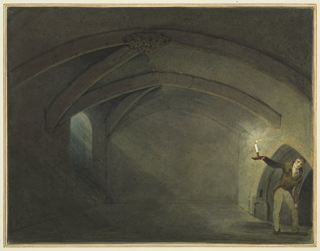 Den förmodade "kryptan av St Leonards kyrka" (akvarell på papper) av Thomas Leeson the Elder Rowbotham