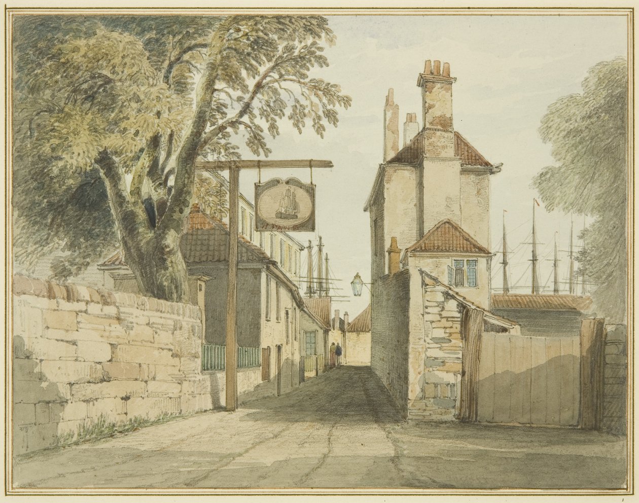 Vägen från Canons Marsh till Butts looking East (akvarell på papper) av Thomas Leeson the Elder Rowbotham