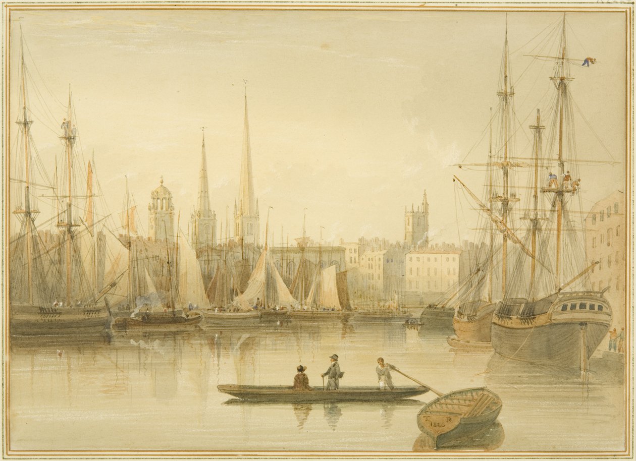 Utsikt över den flytande hamnen från Redcliffe Back Ferry av Thomas Leeson the Elder Rowbotham