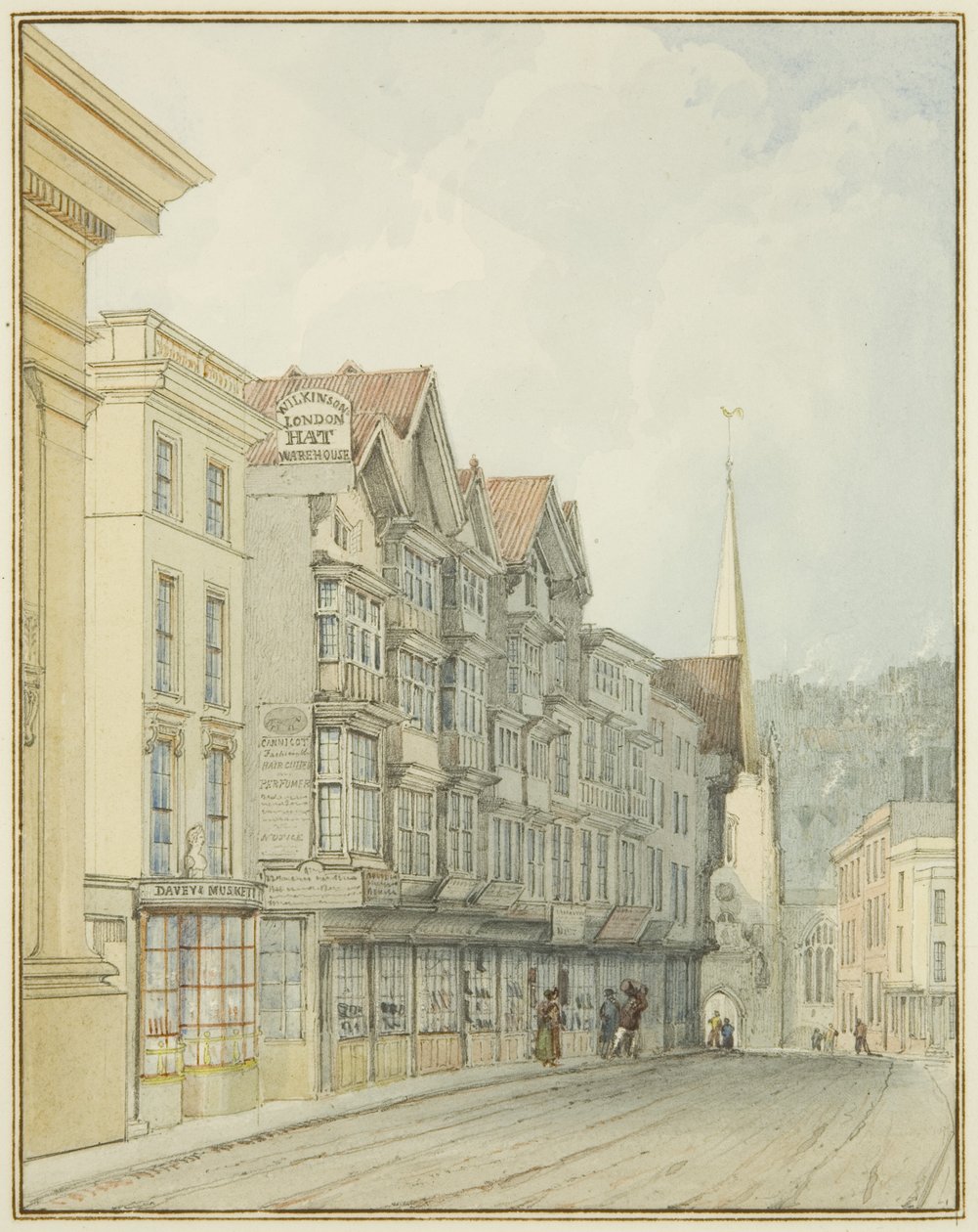 Västra sidan av Broad Street (akvarell på papper) av Thomas Leeson the Elder Rowbotham