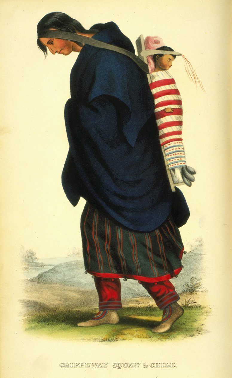 Chippeway squaw och barn, 1848 (handfärgad litho) av Thomas Loraine McKenney