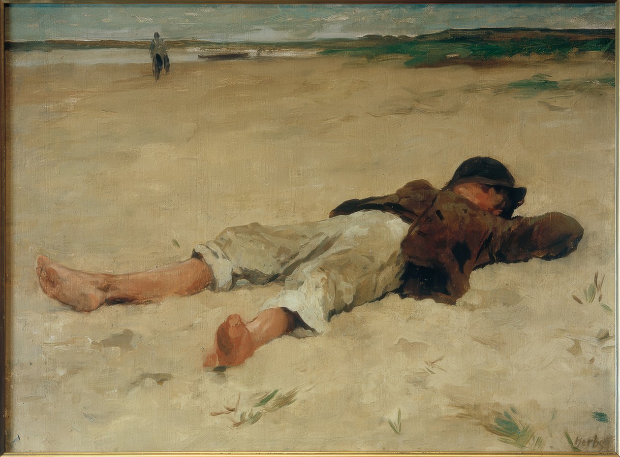 Liggande bondpojke av Thomas Ludwig Herbst