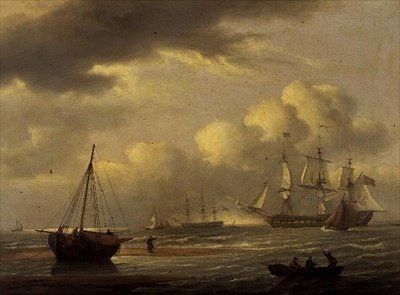 En indian i vistelser, och båtar utanför sydkusten av Thomas Luny
