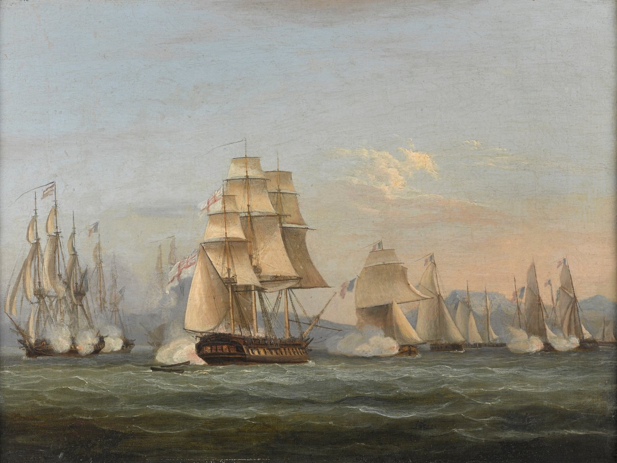HMS Spartan & French Fregates: Beginning of the Action, 3 maj 1810 (Neapelbukten) (olja på duk) av Thomas Luny