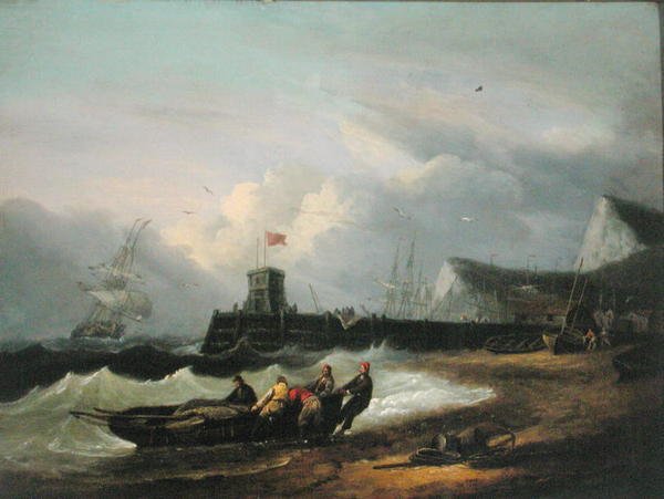Dra en båt iland utanför Dovers hamn av Thomas Luny
