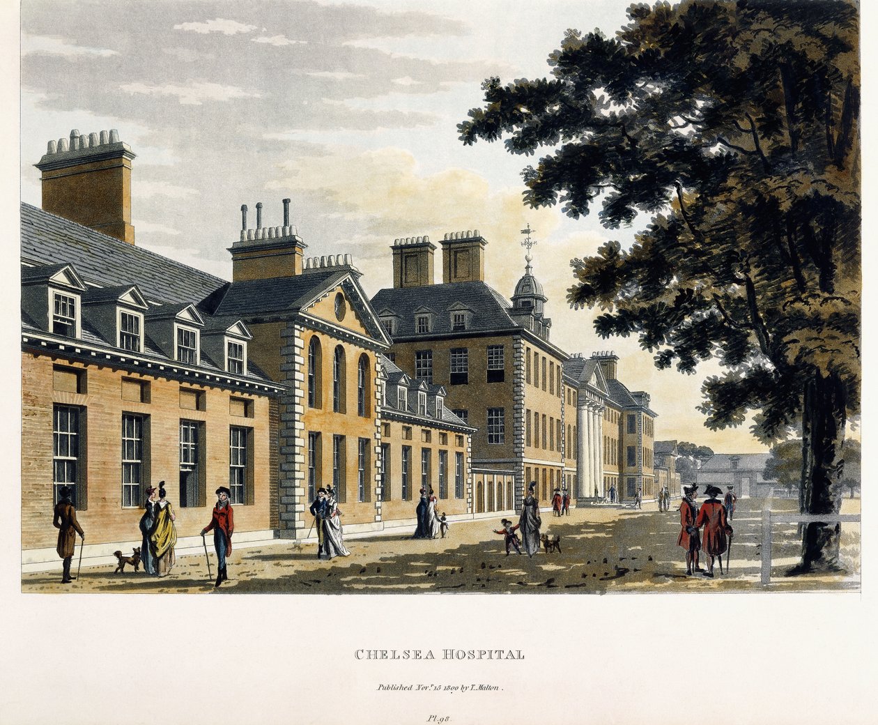 Chelsea Hospital, från "A Picturesque Tour through the Cities of London and Westminster Illustrated", 1792-1801 av Thomas Malton Jnr.