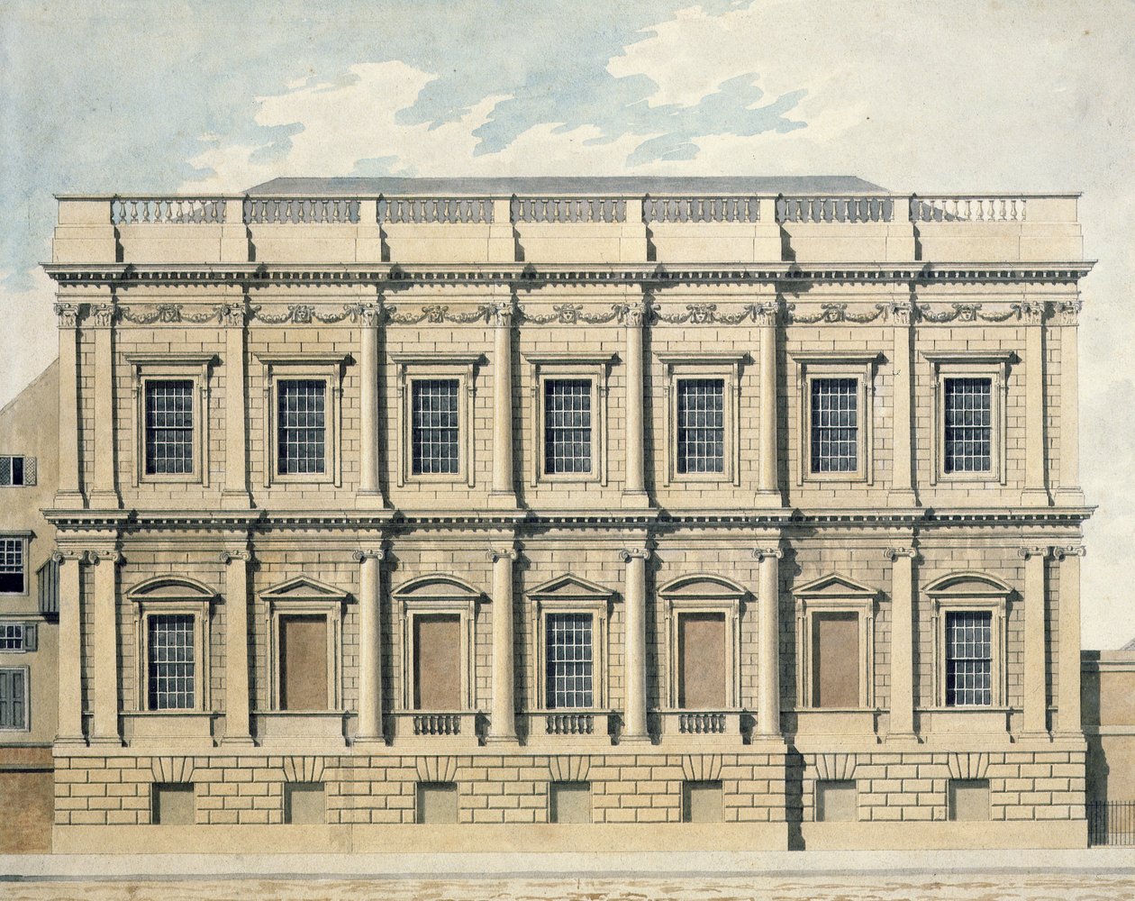Utsikt över banketthuset i Whitehall, Westminster, ca 1790 av Thomas Malton Jnr.
