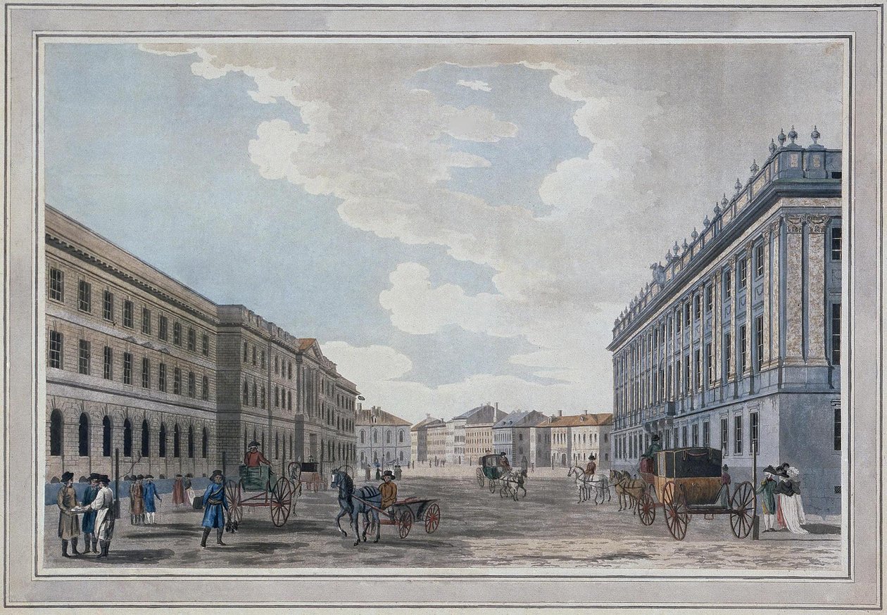 Utsikt över en Millionnaya Street och Marmorpalatset genom Marsfältet, 1790 av Thomas Malton the Elder