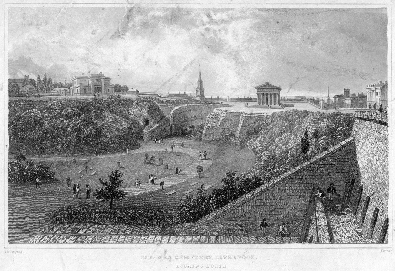 St James Cemetery, Liverpool, blickande norrut, 1800-talet. av Thomas Mann Baynes