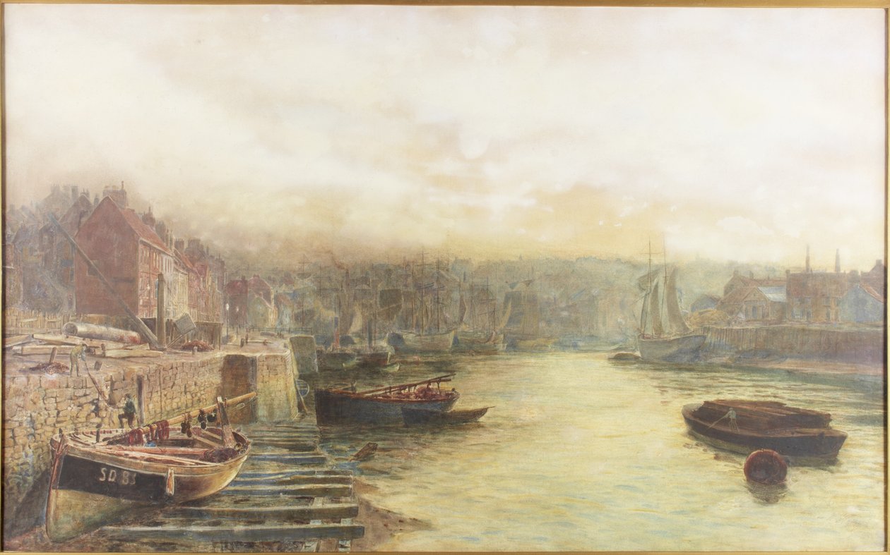 River Wear, North Bank ser västerut från Customs House (akvarell på papper) av Thomas Marie Madawaska Hemy