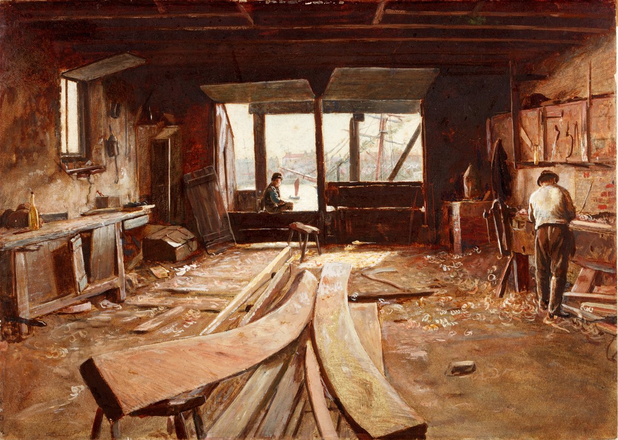 Båtbyggarens verkstad (kroppsfärg) av Thomas Marie Madawaska Hemy