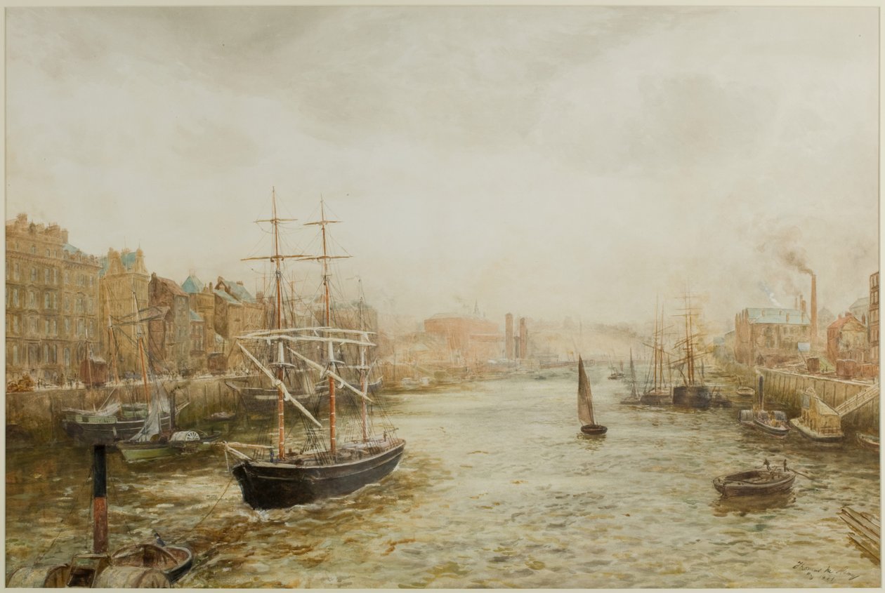 The Quayside, Newcastle (akvarell på papper) av Thomas Marie Madawaska Hemy