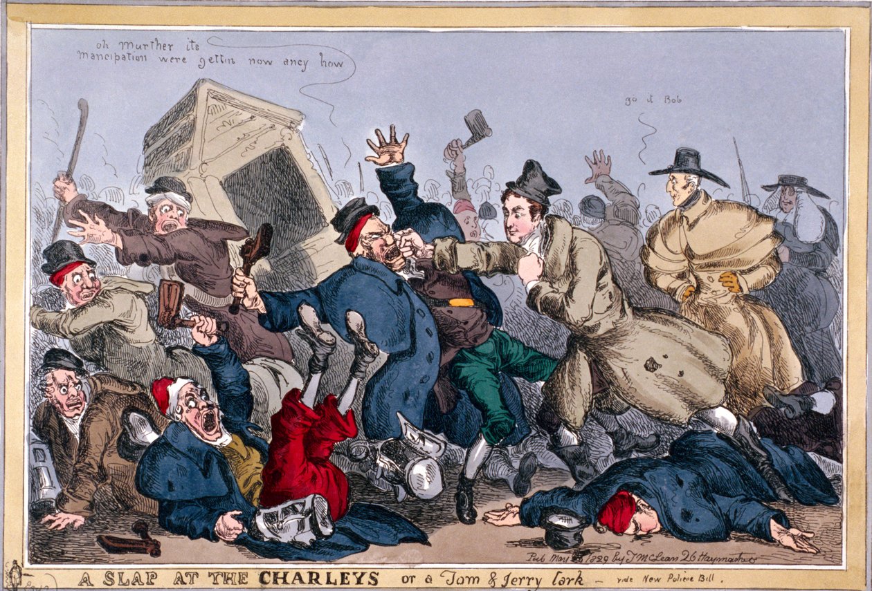 "En smäll på Charleys eller en Tom & Jerry lärka, video New Police Bill", 1829 av Thomas McLean