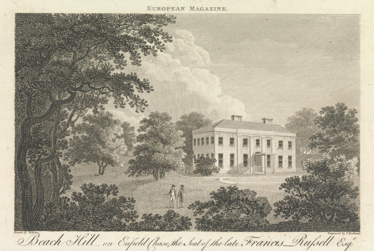 Beach Hill, på Enfield Chase, säte för framlidne Francis Russell, Esquire, yttre förort - norr av Thomas Medland